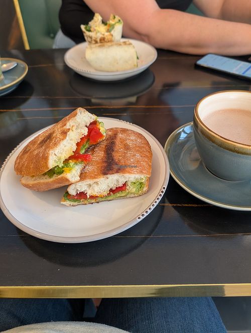 Vegerama Toast with avocado, roasted pumpkin and capsicum on a mini Ciabatta bread roll.  Delicious but there was too much oil used to toast the bread. at Mt. 8848 Cafe and Restaurant in Millner