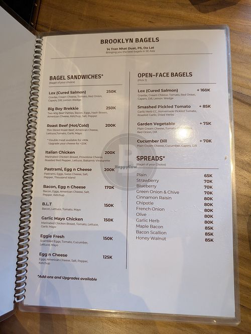 Menu page 1 at Brooklyn Bagels in Da Lat