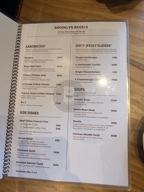 Menu page 2 at Brooklyn Bagels in Da Lat