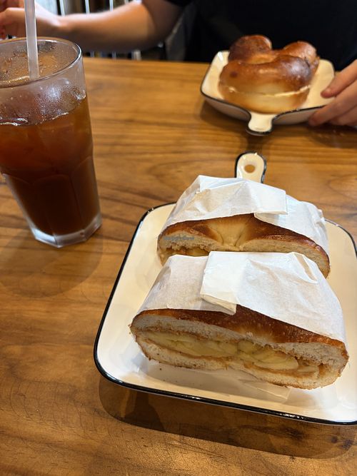 Peanut butter banana bagel, cream cheese bagel  at Brooklyn Bagels in Da Lat