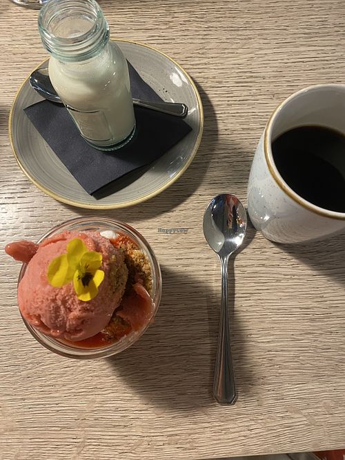 Dessert and filter coffee with oat milk   at Bistro Manu in Helsinki