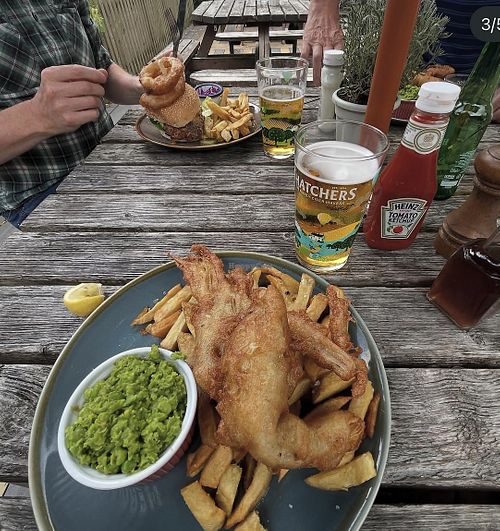 Vegan Pollock, Chips & Mushy Peas   at Farmshop & Kitchen  in Radstock