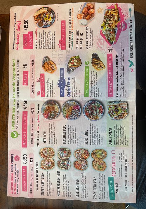 Menu front at Spitz in Bozeman