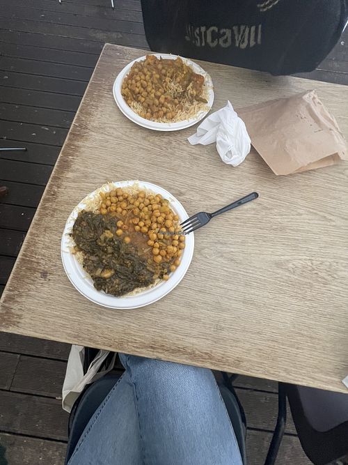 chana masala and potato spinach curry  at The Original Mosque Kitchen & Cafe  in Edinburgh