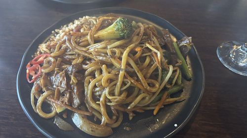 Satay udon noodles with “duck"  at Brother Bon in Northcote