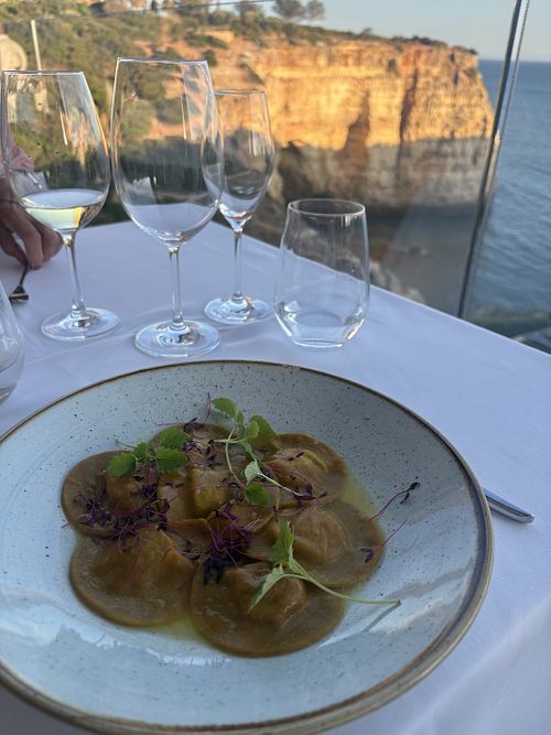 Butternut squash ravioli with sage and walnut  at The One Restaurant in Carvoeiro