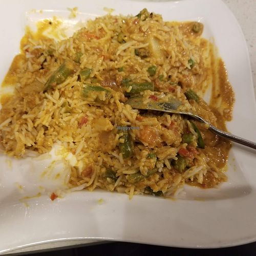 Madras vegetable curry, after I had stirred in the rice.  Vegan + GF. at Tabla Indian - Winter Park in Winter Park