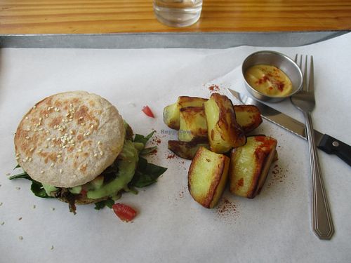 Chickpea burger with sweet potatoes and coriander sauce at Free Food in Johannesburg