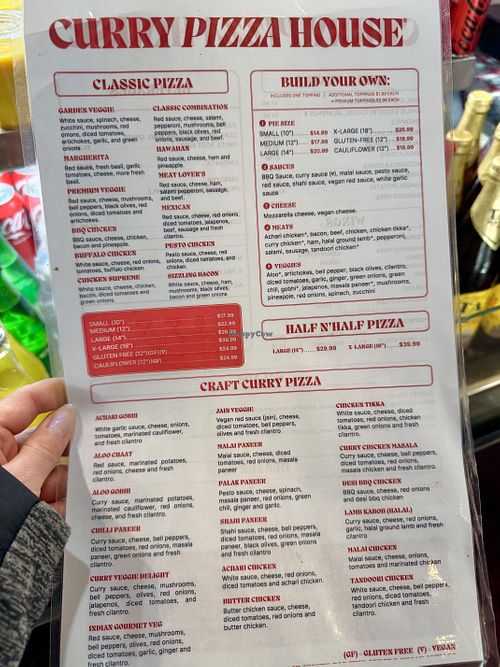 Menu includes vegan sauce, vegan cheese, and so many veggie options  at Curry Pizza House  in Foster City