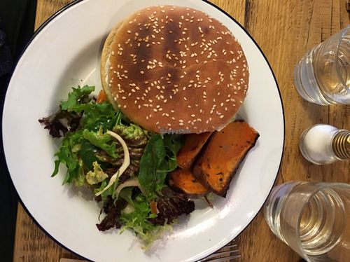 tasty lentils burger  at EZ and Moss in North London