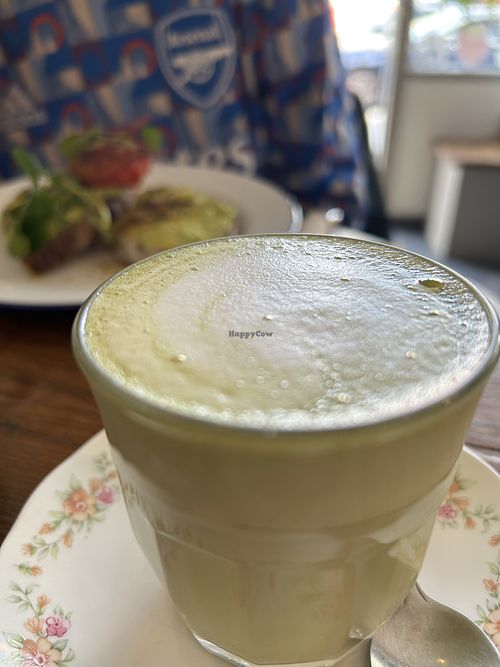 Pre match Matcha Latte  at EZ and Moss in North London