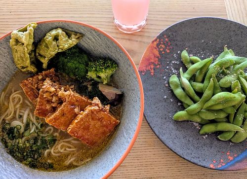 Ramen and edamame at Saiko Ramen Bar in Sheffield