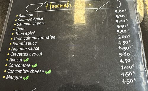 Menu papier pour les Maki à la caisse   at Donroll's in Région Wallonne