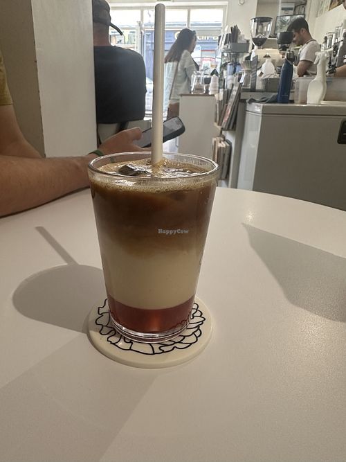 Iced strawberry latte (before mixing) - really tasty   at Cafe Moly in Cork