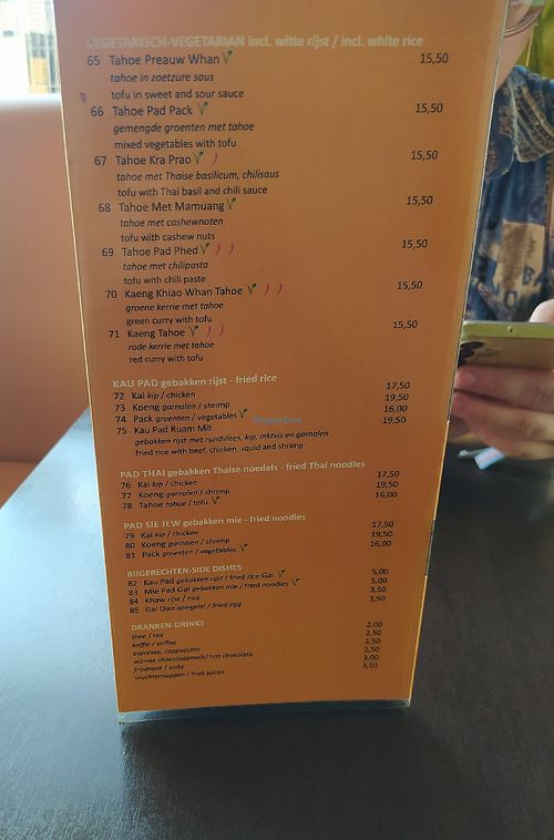 Menu at Warie's Thai Food in Amsterdam