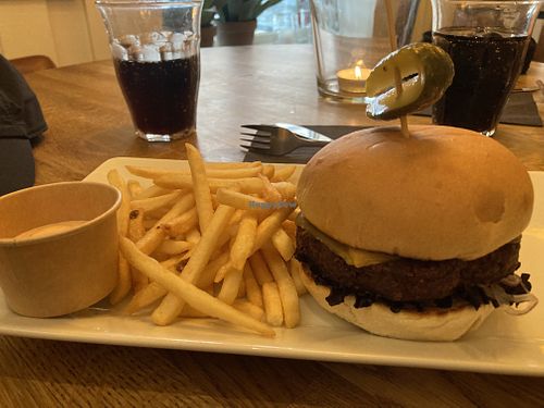 Burger with chickpea patty  at Bryggan Café & Bistro in Jönköpings Län
