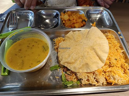 Biryani rice with one veg and dal, papad 👍 at Rathana Bhavan Indian Vegetarian Restaurant in North Singapore