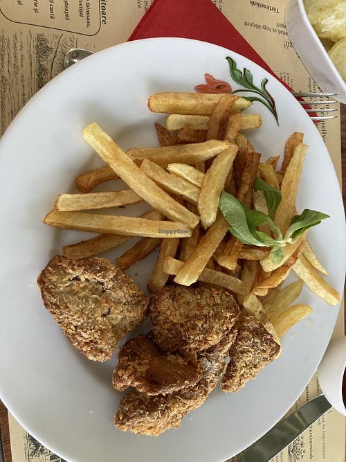 Soy steaks with french fries  at Szekelyko Mansion in Județul Alba