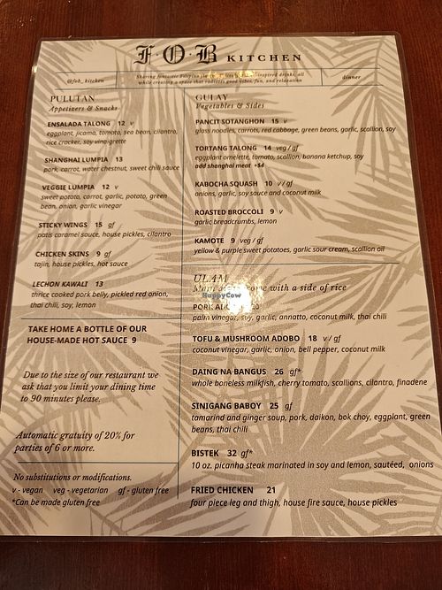 menu 6/14/25 at FOB Kitchen in Oakland