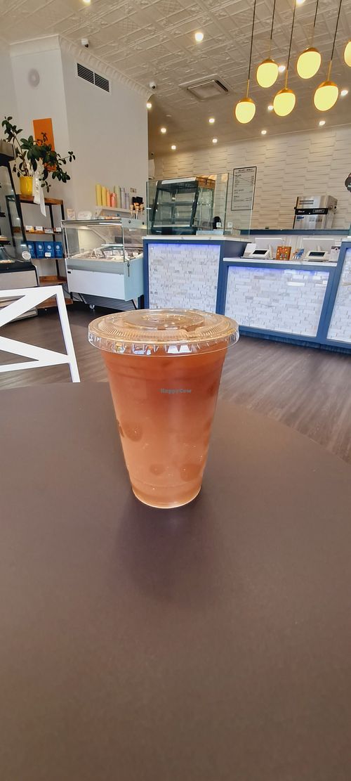 Ice coffee, oat milk, stevia at 3 Towns Cafe Juice Bar & Gelato in Flushing