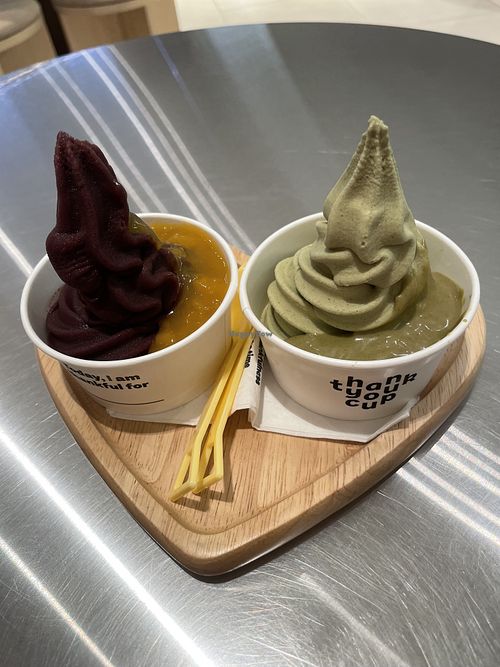 Pistachio with pistachio syrup and berry flavour with fruit toppingg  at Thank You Cup - One Bangkok in Bangkok