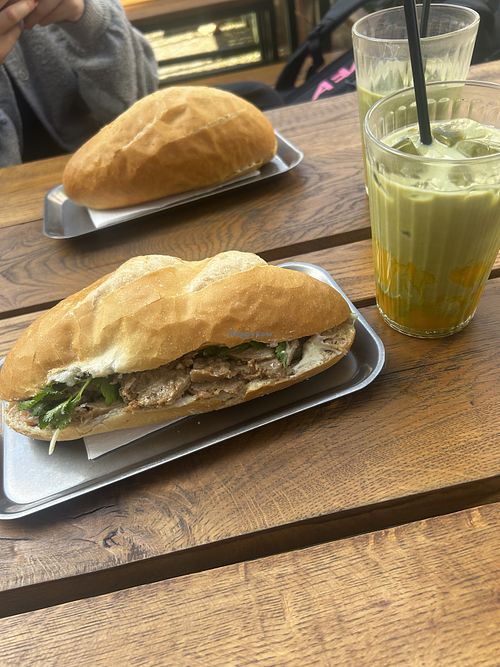 Vegan Banh Mi and Iced Mango Matcha Latte  at Cavo - coffee & bánh mì  in Sachsen