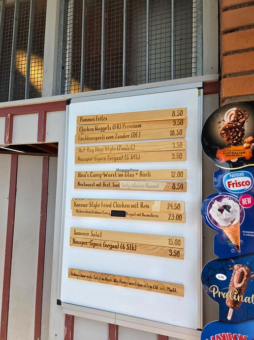 Menu (Pommes, Gyoza and Chickpea Curry are vegan) at Hirsi Seelounge in Cham