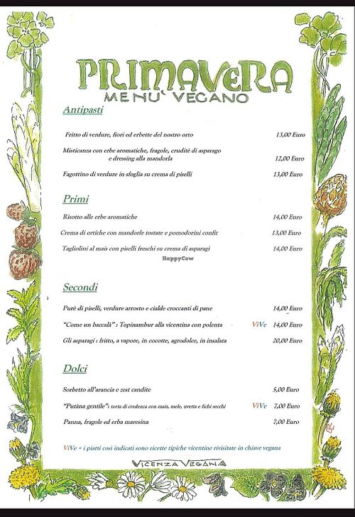 Spring menu at Trattoria Molin Vecio in Veneto