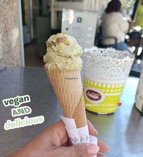 Helado de pistacho vegano at Heladería Lobato in Coin