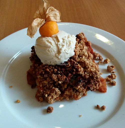 This was taken over a year ago, so I am not sure what it is I think it is an Apple Crumble  at 222 Vegan Cuisine in West London