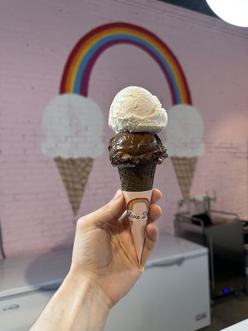 Vegan vanilla, rocky road, and chocolate sugar cone!  at Sylvie Dee’s in St Louis