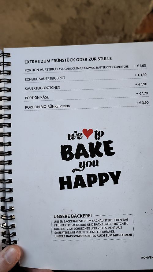 Menu at Konvent Café in Luebeck