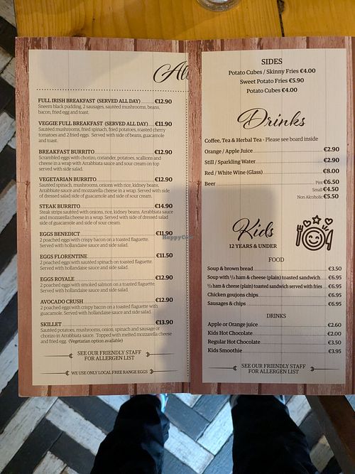 Menu page 1 at Curious Cat Café in County Kerry