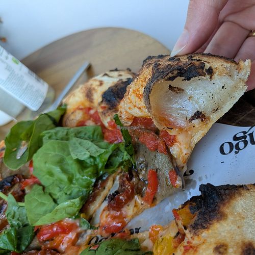 crust of the vegan Veggie Signature pizza at Tango Street Food in County Kerry