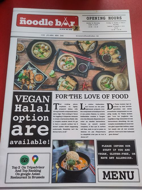 Menu cover at The Noodle Bar in Bruxelles