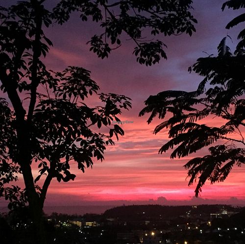 view of the sunset from the cafe at Santosa Vegan Restaurant in Phuket
