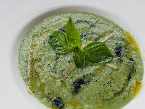 Yogi raw soup at Santosa Vegan Restaurant in Phuket