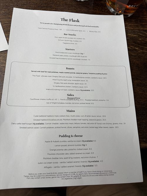 Menu with vg options   at The Flask in London