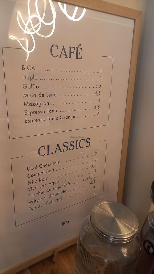 Coffee menu at BICA in Karlsruhe