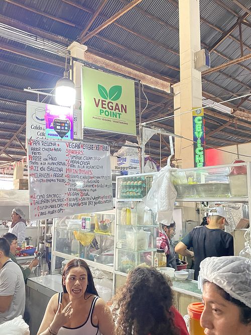 Sign & menu. On Google Maps the place is called “Veggie Food”.  at Vegan Point in Cusco
