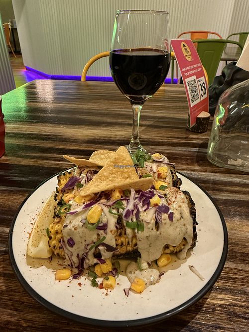 Street corn and Shiraz   at Hecho En Mexico in Altona