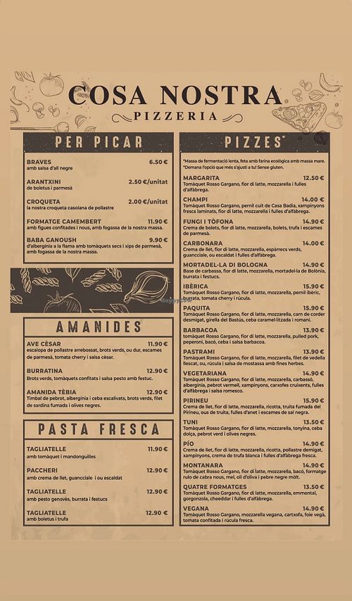 La carta   at Pizzeria Cosa Nostra in Lleida