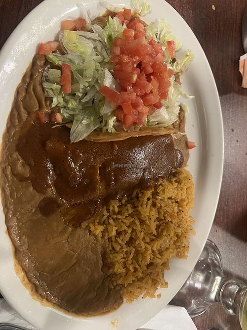 Chalupa Enchilada - no cheese! No lard in bean or chicken in rice. Delicious!   at Fiesta Acapulco in Wadsworth