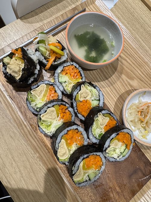 Number 18 on the menu, comes already vegan. Was served with soup and bean sprouts but was not sure if they were vegan so I did not eat them     at Samuchondan (Kimbap) in Kawasaki