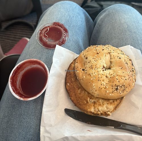 Toasted everything bagel with strawberry jamm  at DCA - Timber Pizza - E51 in Arlington