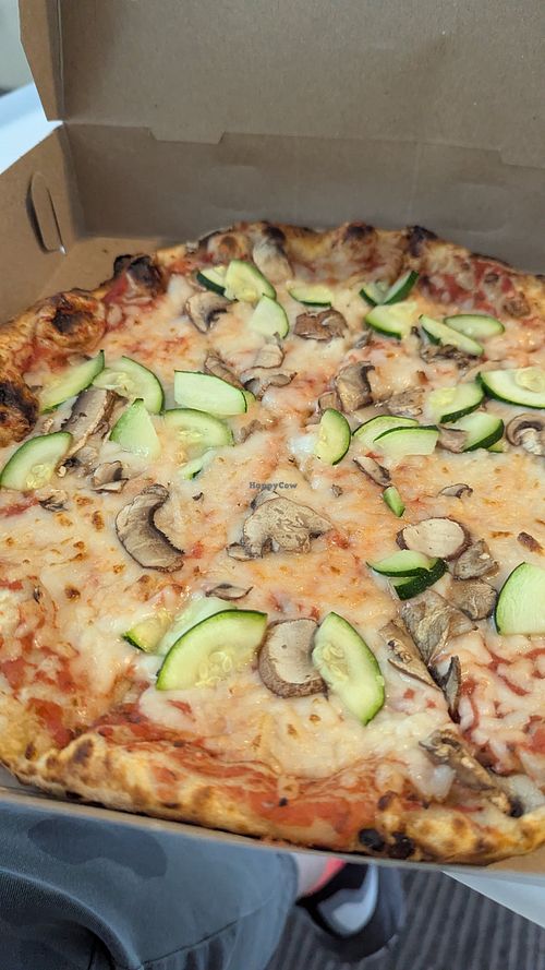 Vegan cheese pizza with mushrooms and zucchini at DCA - Timber Pizza - E51 in Arlington