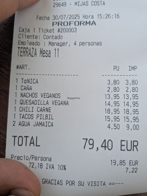 Fui con 3 personas no veganas. Me dijeron que sus platos estaban buenos pero algo caros para la cantidad (3 tacos16 euros...) at La Casita Mexicana in Las Cala De Mijas