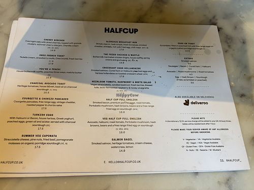 Main food menu   at Half cup in London