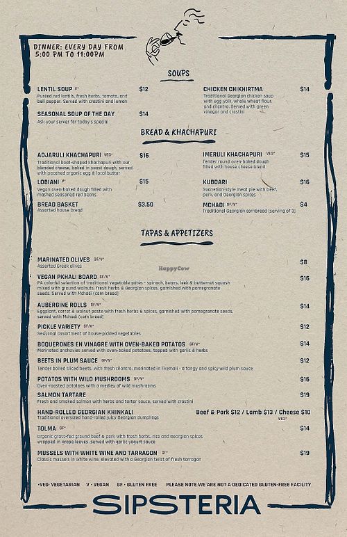 Dinner menu  at Sipsteria UWS in New York City