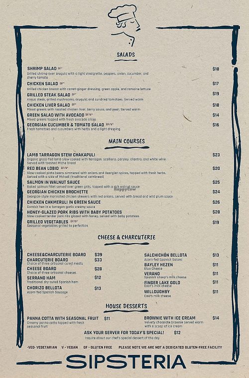 Dinner menu  at Sipsteria UWS in New York City